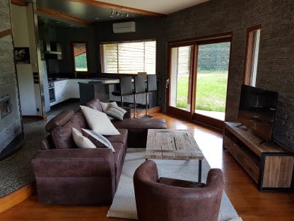 Living room/kitchen of the Yellowstone Lodge.